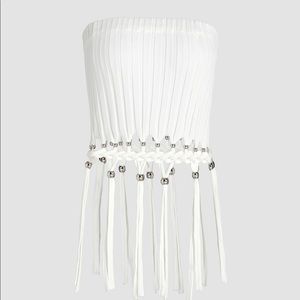 White Fringe Crop Strapless Top